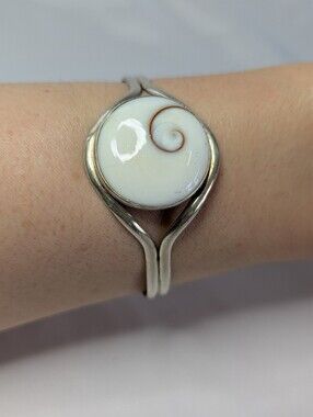 Sterling Silver White Shell Spiral Cuff Bracelet